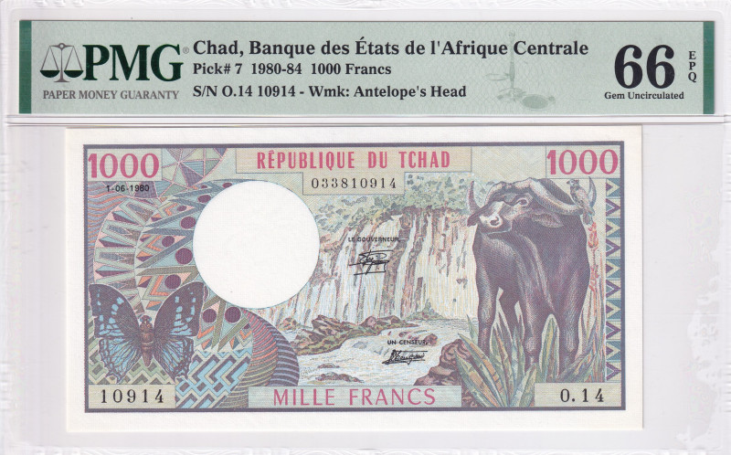 Chad, 1.000 Francs, 1980/1984, UNC, p7
PMG 66 EPQ
Estimate: USD 125-250