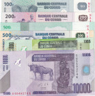 Congo Democratic Republic, 100-200-500-1.000-10.000 Francs, 2007/2020, UNC, (Total 6 banknotes)
Estimate: USD 25-50