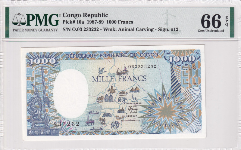 Congo Republic, 1.000 Francs, 1987/1989, UNC, p10a
PMG 66 EPQ
Estimate: USD 75...