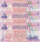 Cook Islands, 3 Dollars, 1992, UNC, p7a, (Total 3 consecutive banknotes)
Estimate: USD 15-30