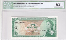 East Caribbean States, 5 Dollars, 1965, UNC, p14k
ICG 63, Queen Elizabeth II. Potrait
Estimate: USD 75-150