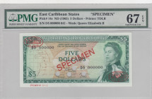 East Caribbean States, 5 Dollars, 1965, UNC, p14s, SPECIMEN
PMG 67 EPQ, High condition 
Estimate: USD 250-500