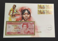 East Caribbean States, 1 Dollar, 1985/1988, UNC, p17u, FOLDER
In its stamped and stamped special envelope, Queen Elizabeth II. Potrait
Estimate: USD...