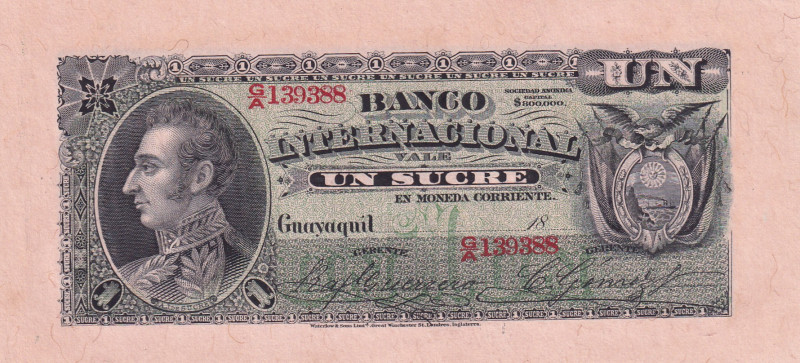 Ecuador, 1 Sucre, 1886/1894, UNC, pS172
Banco Internacional
Estimate: USD 15-3...