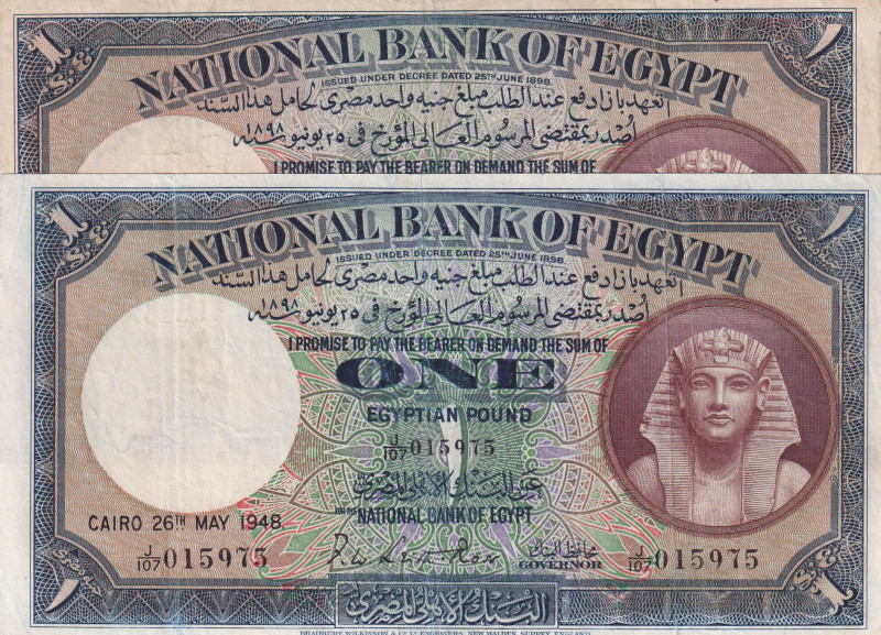 Egypt, 1 Pound, 1945/1948, p22c; p22d, (Total 2 banknotes)
VF; VF(+), Slightly ...