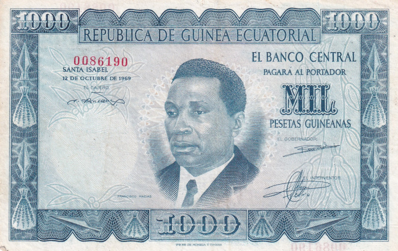 Equatorial Guinea, 1.000 Pesetas Guineanas, 1969, VF(+), p3
Estimate: USD 50-10...