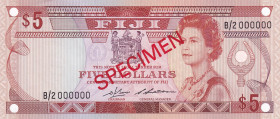 Fiji, 5 Dollars, 1986, UNC, p83s, SPECIMEN
Queen Elizabeth II. Potrait, Light handling
Estimate: USD 150-300