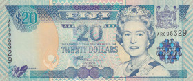 Fiji, 20 Dollars, 2002, UNC, p107a
Queen Elizabeth II. Potrait, There is a paper jam trace on the print.
Estimate: USD 20-40