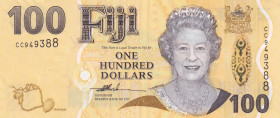 Fiji, 100 Dollars, 2007, UNC, p114a
Queen Elizabeth II. Potrait, There is a paper jam trace on the print.
Estimate: USD 100-200