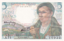 France, 5 Francs, 1943, UNC, p98a
signatures: Rousseau & Favre-Gilly
Estimate: USD 30-60