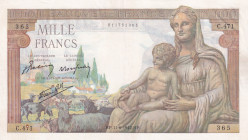 France, 1.000 Francs, 1942, XF, p102
There are pinhole.
Estimate: USD 30-60