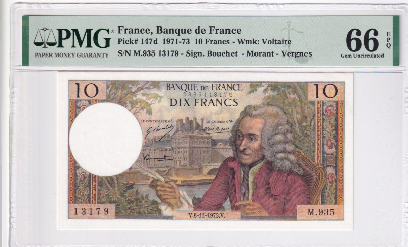 France, 10 Francs, 1971/1973, UNC, p147d
PMG 66 EPQ, Banque de France
Estimate...