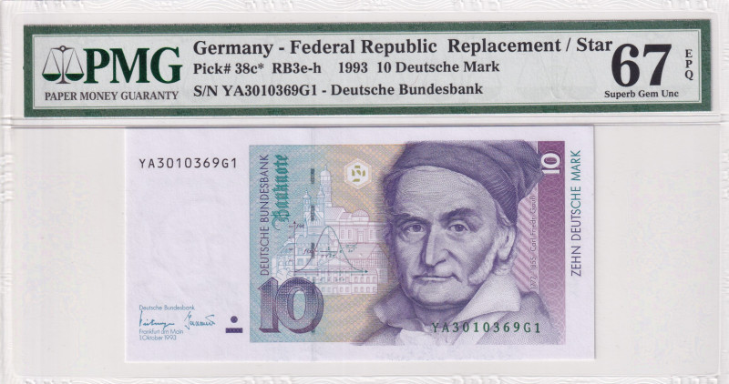 Germany - Federal Republic, 10 Deutsche Mark, 1993, UNC, p38c, REPLACEMENT
PMG ...