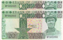 Ghana, 20 Cedis, 1982, UNC, p21c, (Total 2 consecutive banknotes)
Estimate: USD 40-80