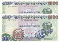 Ghana, 1.000 Cedis, 1991, UNC, p29a, (Total 2 consecutive banknotes)
Estimate: USD 40-80