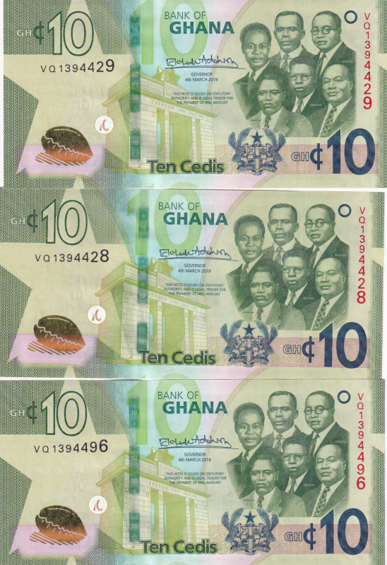 Ghana, 10 Cedis, 2019, pNew, (Total 3 banknotes)
In different condition between...