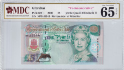 Gibraltar, 5 Pounds, 2000, UNC, p29
MDC 65 GPQ, Queen Elizabeth II Portrait, Commemorative Banknote
Estimate: USD 50-100