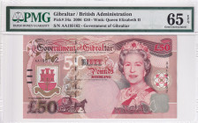 Gibraltar, 50 Pounds, 2006, UNC, p34a
PMG 65 EPQ, Queen Elizabeth II. Potrait
Estimate: USD 250-500