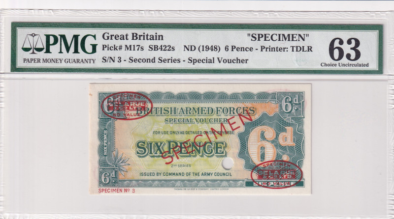 Great Britain, 6 Pence, 1948, UNC, pM17s, SPECIMEN
PMG 63, Brıtısh Armed Forces...