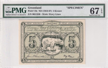 Greenland, 5 Kroner, 1953/67, UNC, p18s, SPECIMEN
PMG 67 EPQ
Estimate: USD 1250-2500
