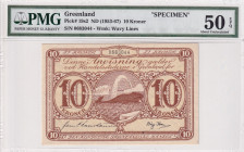 Greenland, 10 Kroner, 1953/67, AUNC, p19s2, SPECIMEN
PMG 50 EPQ
Estimate: USD 750-1500
