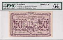 Greenland, 50 Kroner, 1953/67, UNC, p20s, SPECIMEN
PMG 64
Estimate: USD 750-1500