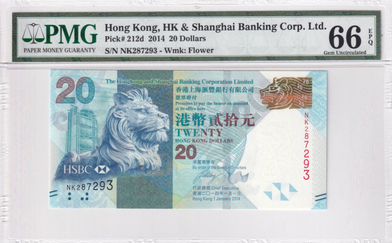 Hong Kong, 20 Dollars, 2014, UNC, p212d
PMG 66 EPQ
Estimate: USD 25-50