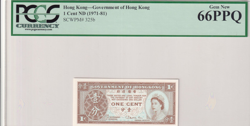 Hong Kong, 1 Cent, 1971/1981, UNC, p325b
PCGS 66 PPQ, Queen Elizabeth II. Potra...