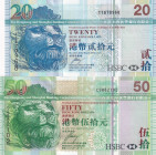 Hong Kong, 20-50 Dollars, 2007/2009, UNC, p207; p208, (Total 2 banknotes)
Estimate: USD 20-40