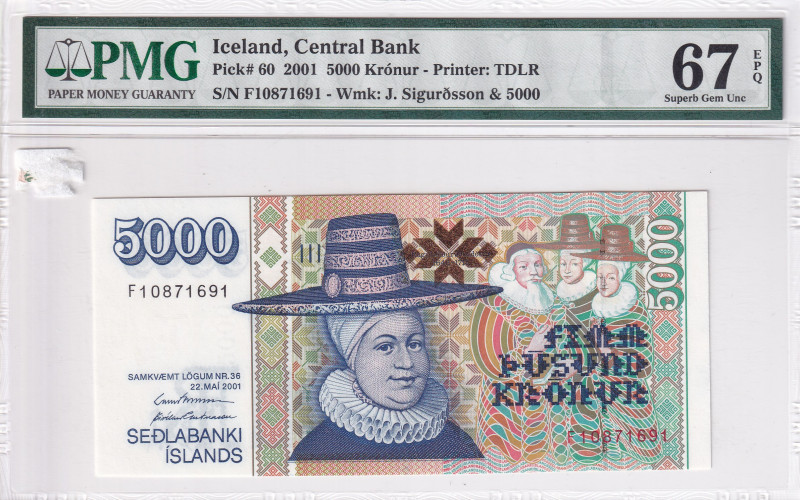 Iceland, 5.000 Kronur, 2001, UNC, p60
PMG 67, High condition
Estimate: USD 100...