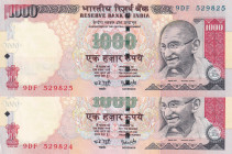 India, 1.000 Rupees, 2008, UNC, p100i, (Total 2 consecutive banknotes)
There is a crack in the lower left corner.
Estimate: USD 20-40