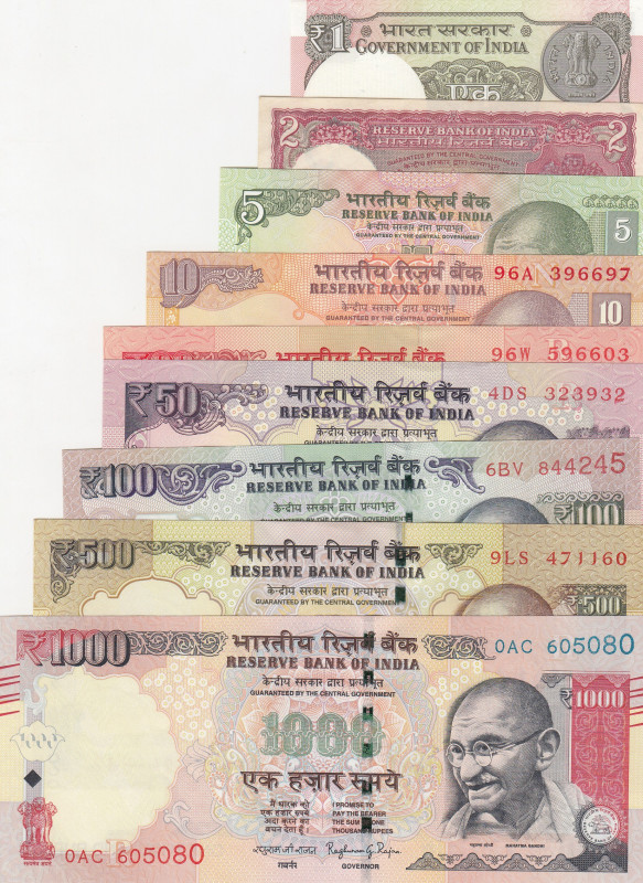 India, 1-2-5-10-20-50-100-500-1.000 Rupees, 1984/2016, (Total 9 banknotes)
In d...