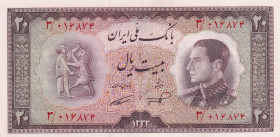 Iran, 20 Rials, 1954, UNC(-), p65
Dished
Estimate: USD 15-30