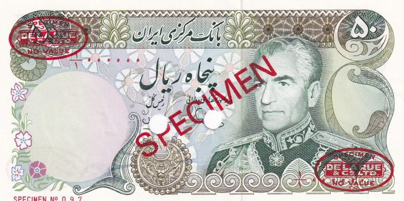 Iran, 50 Rials, 1979, UNC, p101s, SPECIMEN
Bank Markazi Iran
Estimate: USD 250...