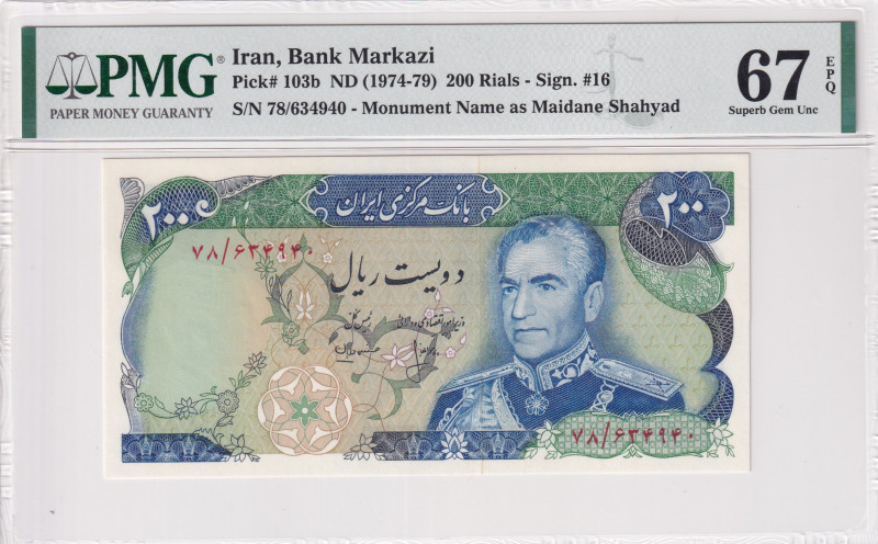Iran, 200 Rials, 1974/1979, UNC, p103b
PMG 67, High condition
Estimate: USD 40...