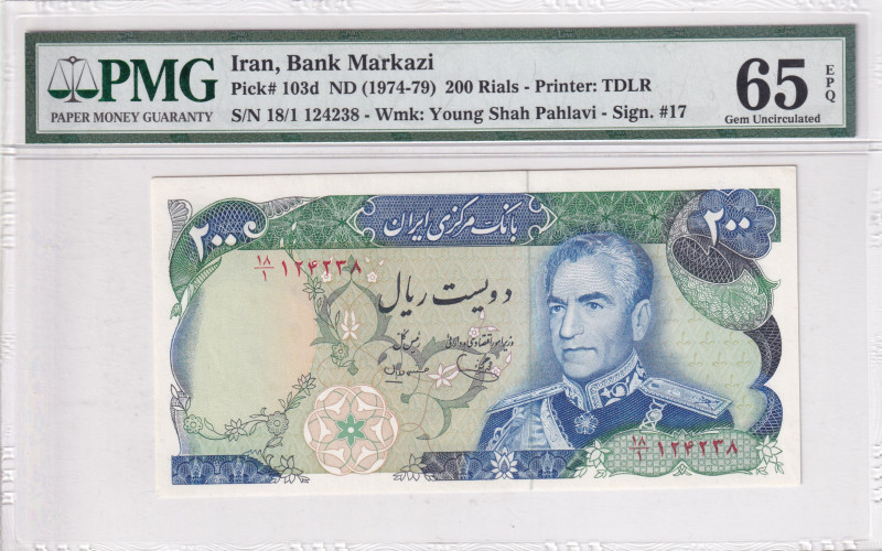 Iran, 200 Rials, 1974/1979, UNC, p103d
PMG 65 EPQ
Estimate: USD 40-80