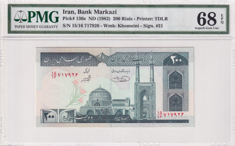 Iran, 200 Rials, 1982, UNC, p136e
PMG 68 EPQ, High Condition 
Estimate: USD 50...