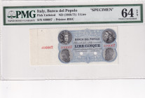 Italy, 5 Lire, 1866/1871, UNC, SPECIMEN
PMG 64 EPQ
Estimate: USD 400-800