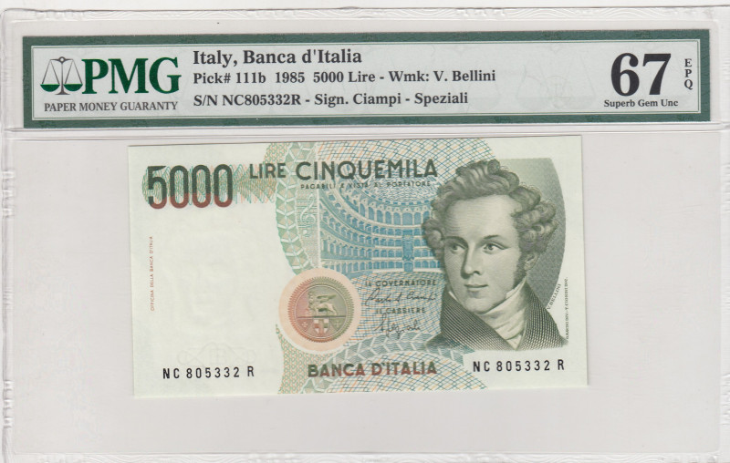 Italy, 5.000 Lire, 1985, UNC, p111b
PMG 67 EPQ, High condition 
Estimate: USD ...