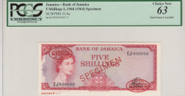 Jamaica, 5 Shillings, 1960, UNC, p51As, SPECIMEN
PCGS 63
Estimate: USD 200-400