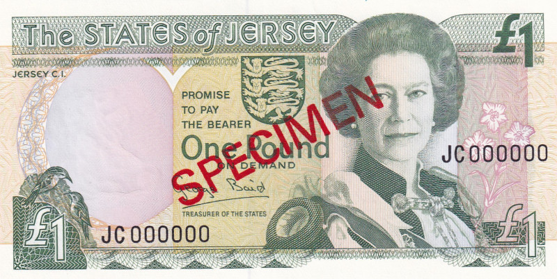 Jersey, 1 Pound, 1993, UNC, p20s, SPECIMEN
Queen Elizabeth II. Potrait
Estimat...