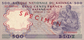 Katanga, 500 Francs, 1962, UNC, p13s, SPECIMEN
Banqe Natinoale Du Katanga
Estimate: USD 450-900