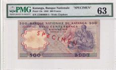 Katanga, 500 Francs, 1962, UNC, p13s, SPECIMEN
PMG 63, Banque Nationale
Estimate: USD 1000-2000