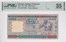 Katanga, 1.000 Francs, 1962, VF, p14a
PMG 35, Banque Nationale
Estimate: USD 250-500