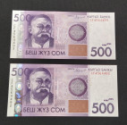 Kyrgyzstan, 500 Som, 2016, UNC, p28b, (Total 2 banknotes)
Estimate: USD 30-60