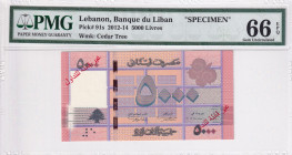 Lebanon, 5.000 Livres, 2012/2014, UNC, p91s, SPECIMEN
PMG 66 EPQ
Estimate: USD 200-400