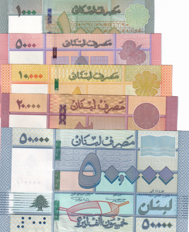 Lebanon, 1.000-5.000-10.000-20.000-50.000 Livres, 2014/2019, UNC, (Total 5 bankn...