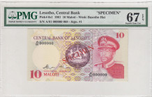 Lesotho, 10 Maloti, 1981, UNC, p6s1, SPECIMEN
PMG 67 EPQ, High condition 
Estimate: USD 200-400