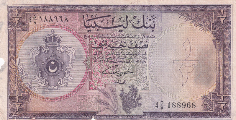 Libya, 1/2 Pounds, 1955, FINE, p19a
There are cracks, rips and stains
Estimate...