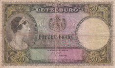 Luxembourg, 50 Frang, 1944, FINE, p46
Estimate: USD 30-60